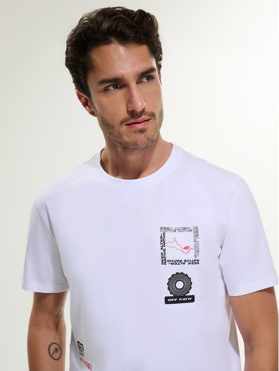 4F 4F T-Shirt WHEEL & WAVE Biały Regular Fit