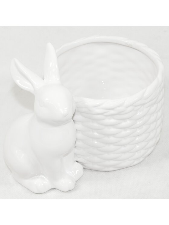 MIAhome MIAhome Kwietnik Osłonka Zajączek siedzący przy koszyczku 12x16x11 cm RESTO - II Biały