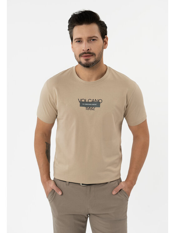 Volcano Volcano T-Shirt T-CALVI Beżowy Regular Fit
