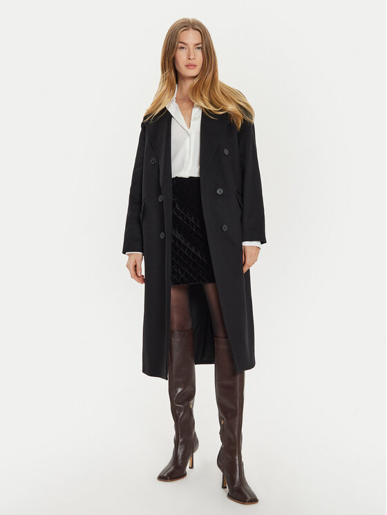 TWINSET TWINSET Vlněný kabát 242TT2203 Černá Loose Fit