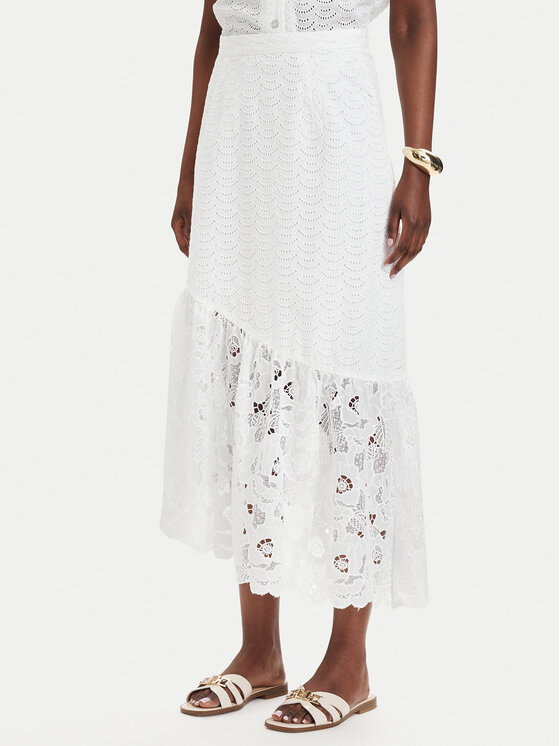 Guess Fustă midi W6GD40 W1882 Alb Classic Fit
