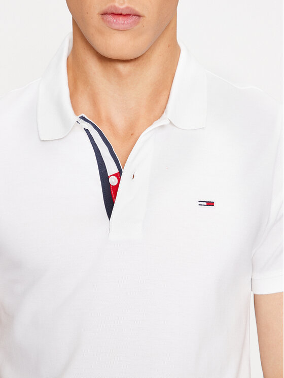 Tommy Jeans Tommy Jeans Тениска с яка и копчета Placket DM0DM15370 Бял Slim Fit