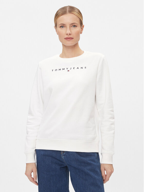 Tommy Jeans Mikina Linear DW0DW17323 Biela Regular Fit