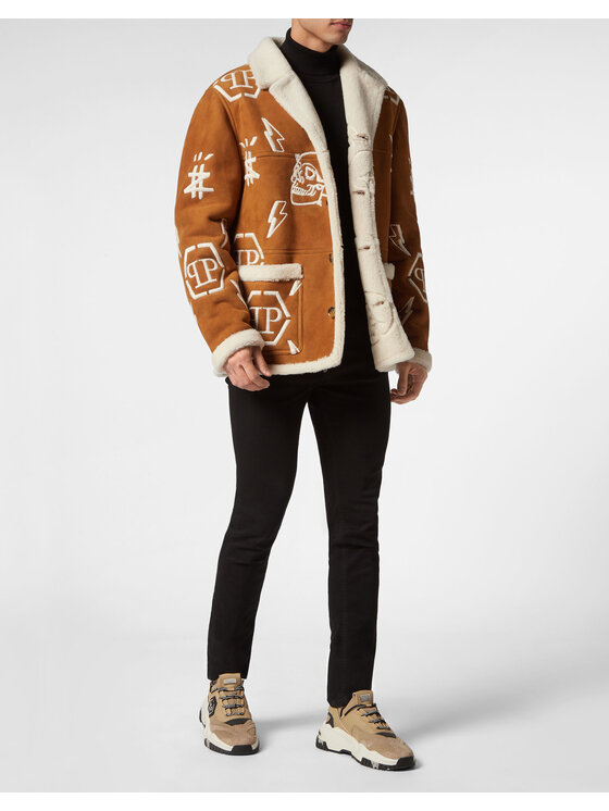 PHILIPP PLEIN PHILIPP PLEIN Cappotto in pelle 4481 Beige Regular Fit