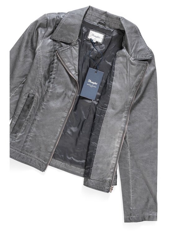 Wrangler Wrangler Kurtka damska WOMEN BIKER Szary Regular Fit