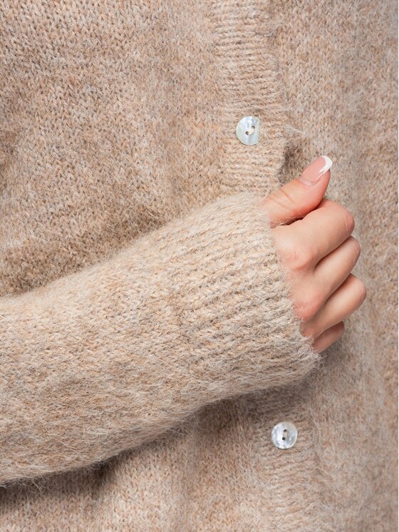 Ombre Ombre Kardigan OW-SW-E0044 Beżowy Relaxed Fit