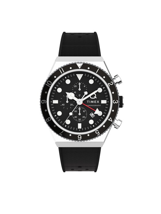 Timex Ročna Ura Q Timex Three Time Zone Chronograph TW2V70000 Črna