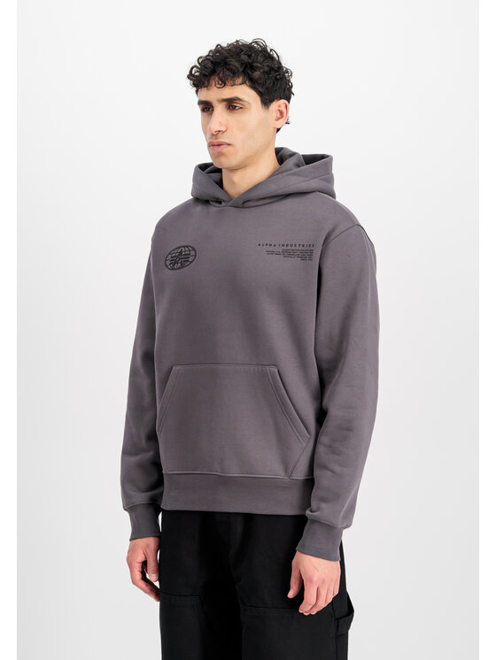 Alpha Industries Alpha Industries Bluza World Logo Backprint Hoodie Szary Loose Fit