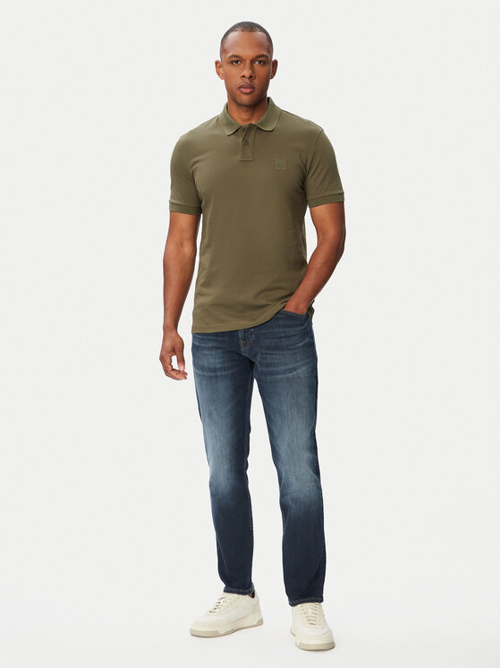 BOSS BOSS Тениска с яка и копчета Passenger 50507803 Каки Slim Fit