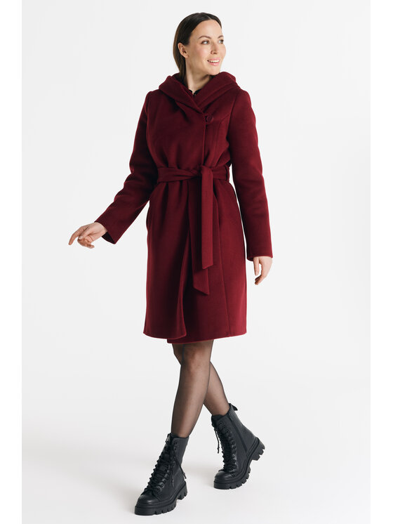 Salme Salme Płaszcz wełniany Noelia midi Bordowy Regular Fit