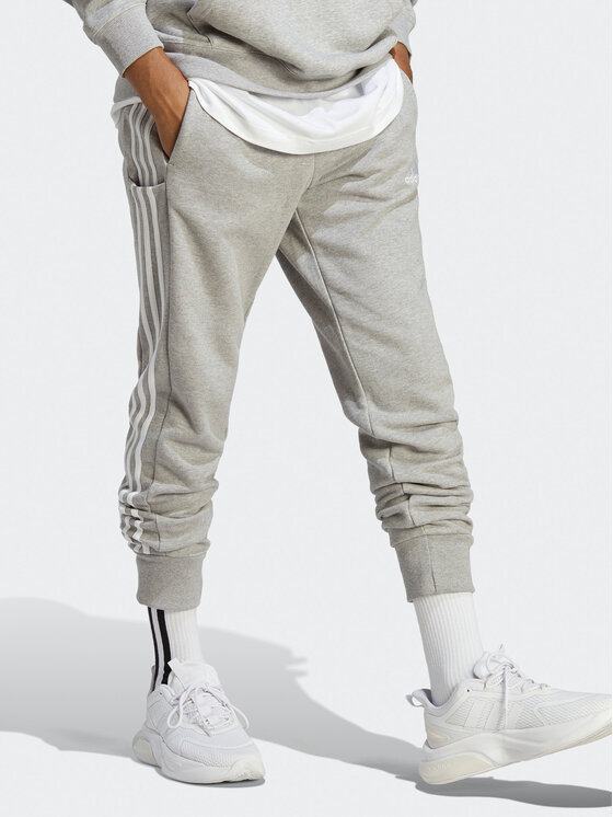 adidas adidas Spodnie dresowe Essentials French Terry Tapered Cuff 3-Stripes Joggers IC9407 Szary Regular Fit