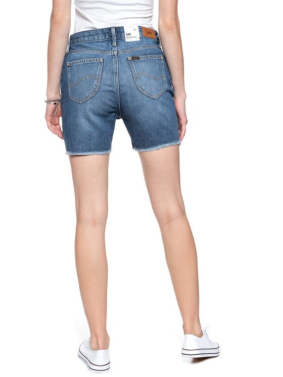 Lee Lee Szorty jeansowe BOYFRIEND Niebieski Loose Fit