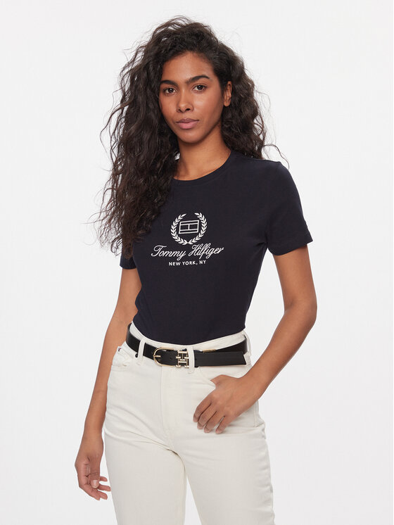 Tommy Hilfiger Tommy Hilfiger Póló Flag Script WW0WW41761 Sötétkék Slim Fit