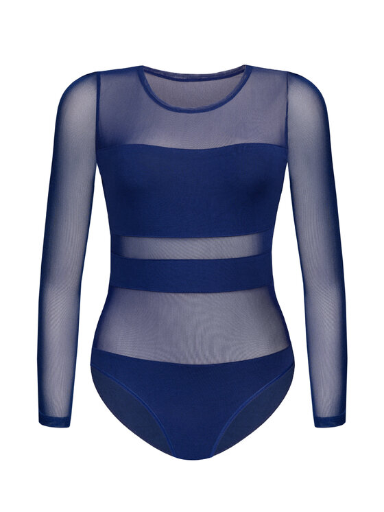 Teyli Teyli Body z wiskozy z siateczką Stripy Niebieski Regular Fit