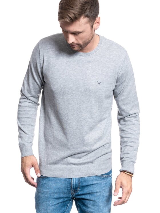 Wrangler Wrangler Sweter CREWNECK KNIT Szary Regular Fit