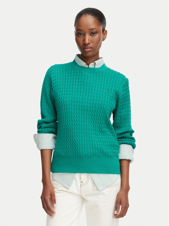 Tommy Hilfiger Pulover Fine WW0WW44993 Verde Regular Fit