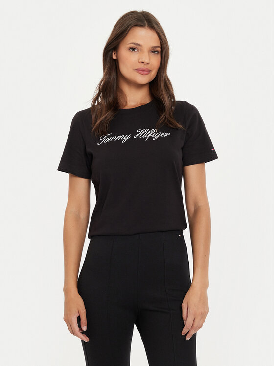 Tommy Hilfiger Tommy Hilfiger Póló Script WW0WW43459 Fekete Regular Fit