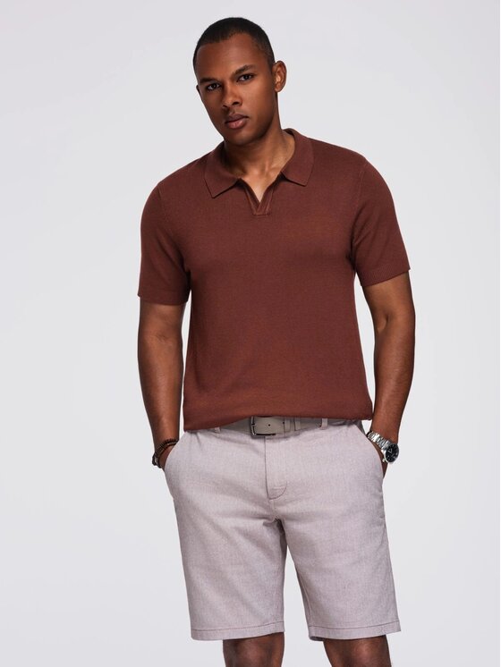 Ombre Ombre Polo OM-POSS-0159 Brązowy Slim Fit