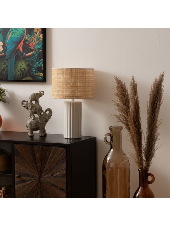 MIAhome MIAhome Lampa stołowa ceramiczna z plecionym abażurem Beżowy