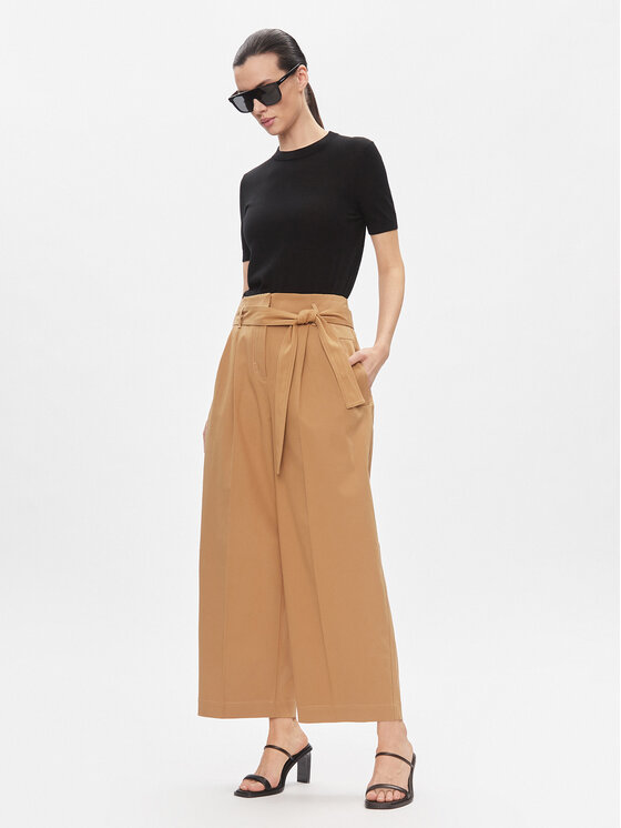 BOSS Boss Bavlnené nohavice Tenoy 50505609 Béžová Tapered Fit