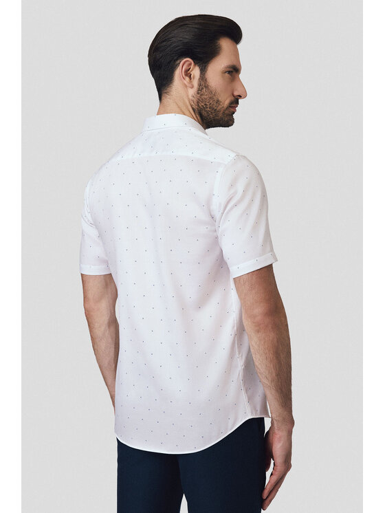 Lancerto Lancerto Koszula Koszula Biała Bawełniana w Kropki z Krótkim Rękawem Inger KO073125000015 Biały Slim Fit