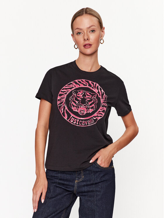 Just Cavalli Just Cavalli Marškinėliai 75PAHF01 Juoda Regular Fit