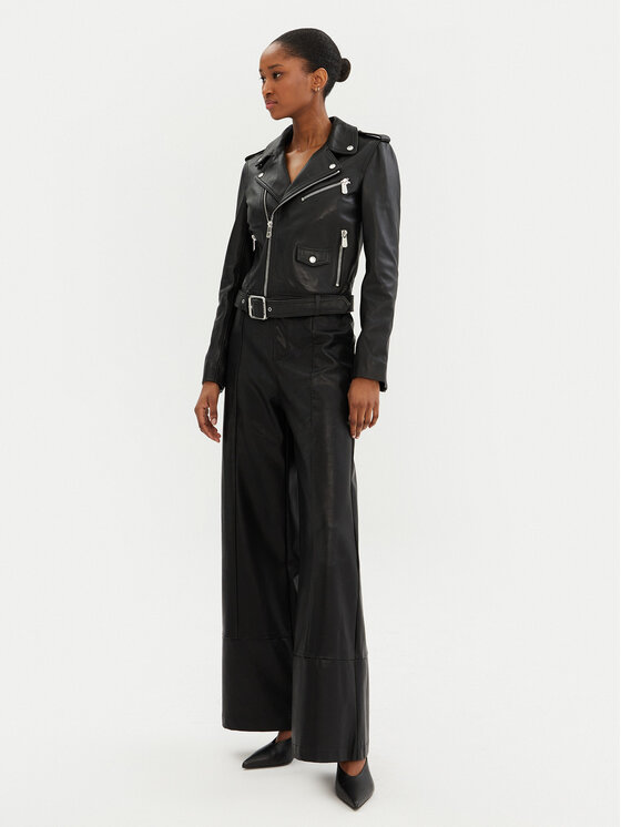 PINKO PINKO Шкіряна куртка 103897 A21L Чорний Regular Fit