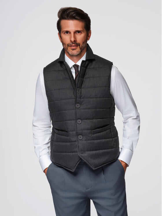 Ombre Ombre Kamizelka OM-JAVJ-0275 Szary ciemny Regular Fit