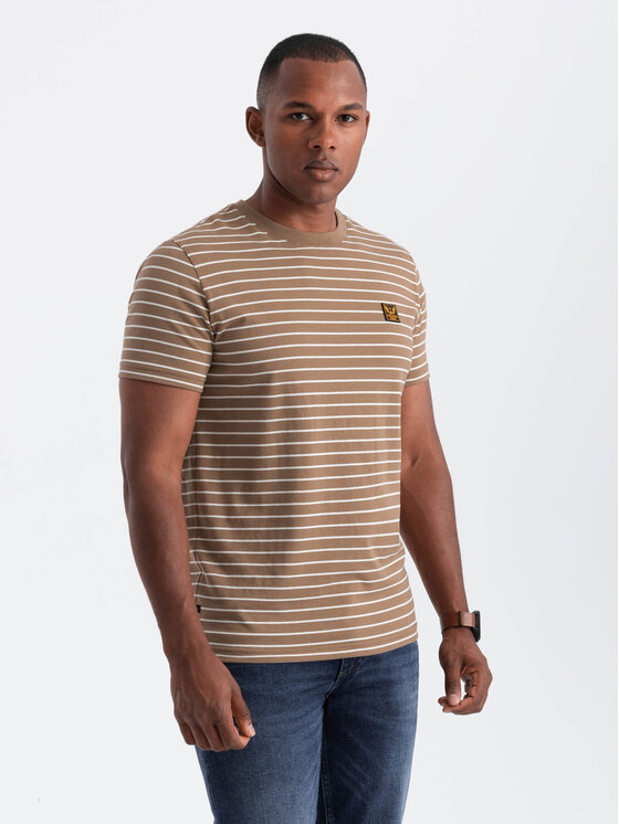 Ombre Ombre T-Shirt OM-TSCT-0183 Brązowy Regular Fit