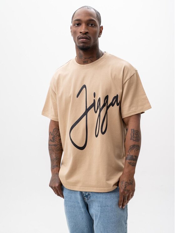 Jigga Wear Jigga Wear T-Shirt Koszulka Z Krótkim Rękawem Oversize Męska Beżowa Jigga Wear Big Tag XXL Beżowy Oversize