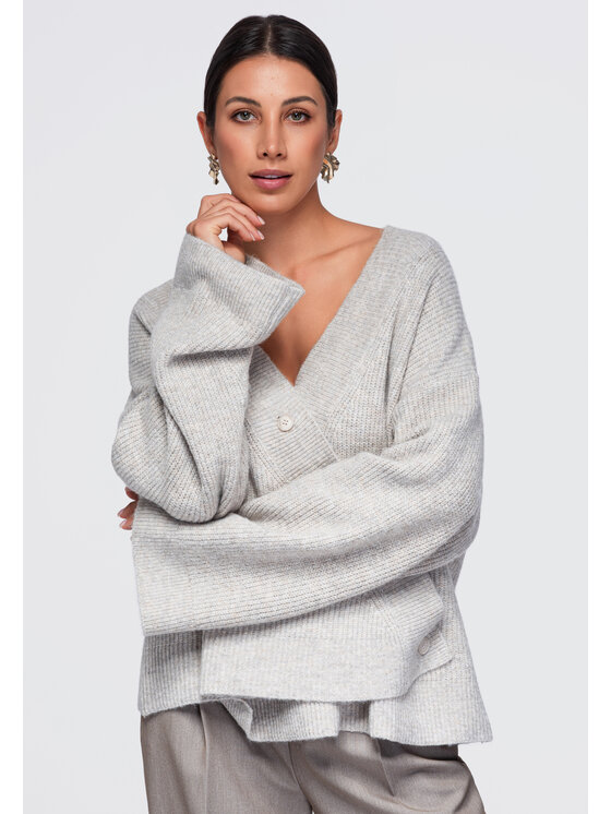 Ombre Ombre Sweter OW-SW-E0013 Szary Relaxed Fit