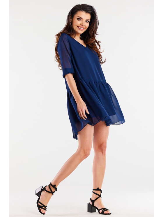 Awama Awama Sukienka letnia A514 Granatowy Basic Fit