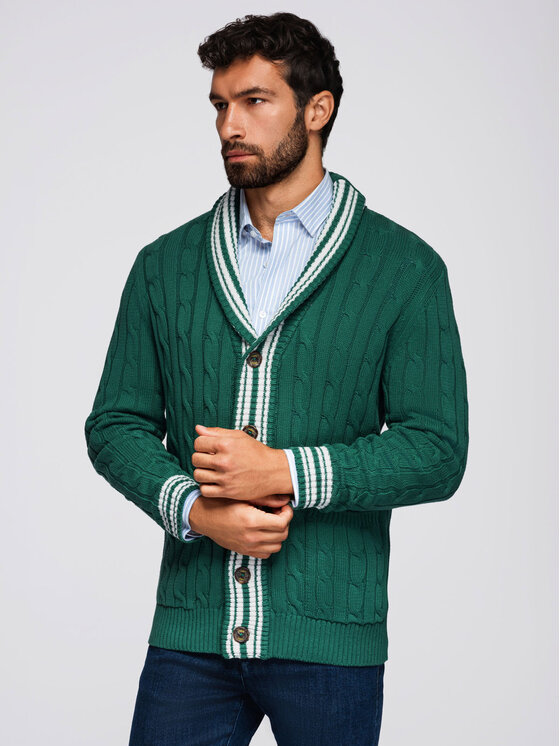 Ombre Ombre Kardigan OM-SWCD-0152 Zelená Regular Fit