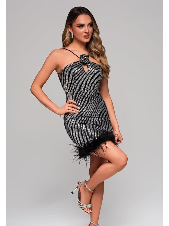 Ombre Ombre Sukienka koktajlowa LA-OM-DLR109 Czarny Regular Fit