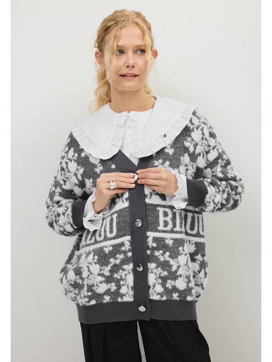 BIZUU BIZUU Kardigan LANZAR LOGO SWEATER Szary Standard Fit