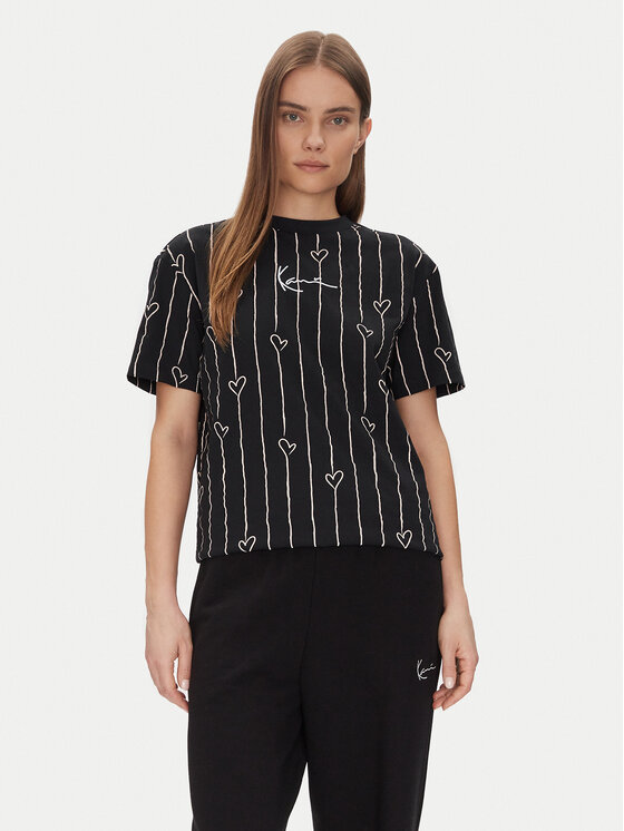 Karl Kani Karl Kani T-shirt Signature Heart Pinstripe Os 61300126 Crna Regular Fit
