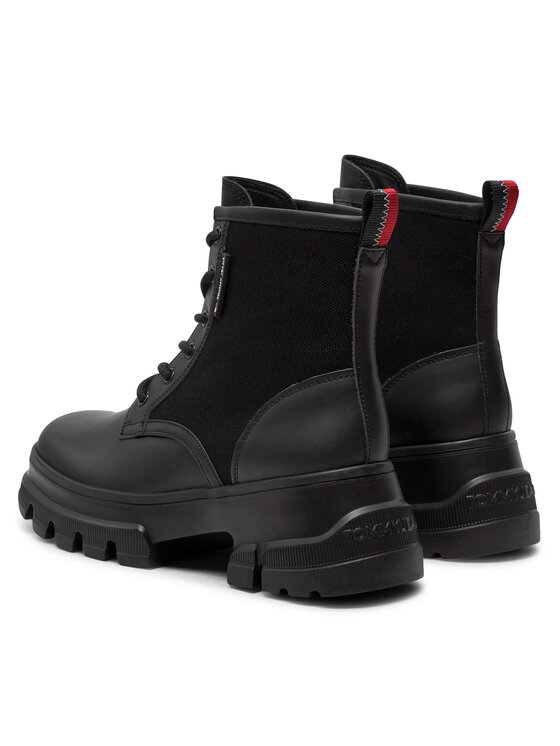 Tommy Jeans Tommy Jeans Schnürstiefeletten Tjw Chunky Lace Up Boot Mix Mat EN0EN02554 Schwarz