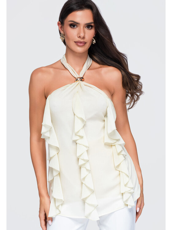 Ombre Ombre Bluzka OW-TS-E0077 Beżowy Loose Fit