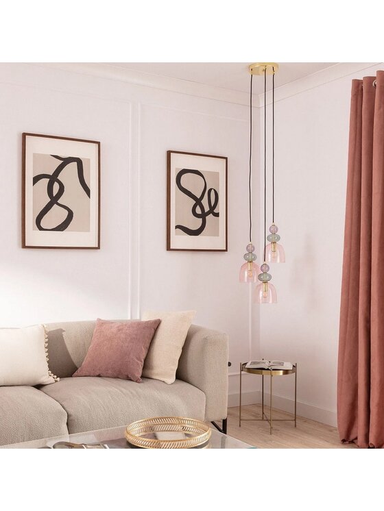 MIAhome MIAhome Lampa wisząca potrójna złota kolorowe szkło Zanya Kolorowy