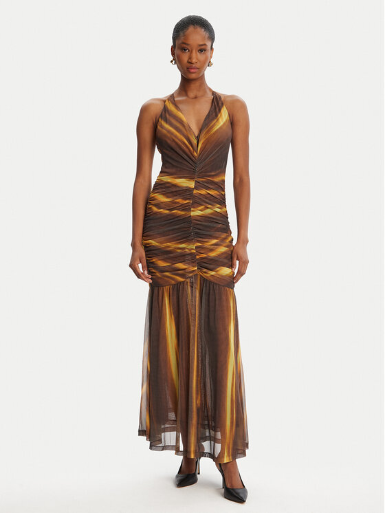 BARDOT BARDOT Cocktail obleka Aries Mesh Maxi 59999DB Rjava Slim Fit