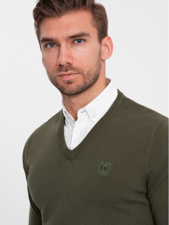 Ombre Ombre Svetr OM-SWSW-0102 Khaki Regular Fit