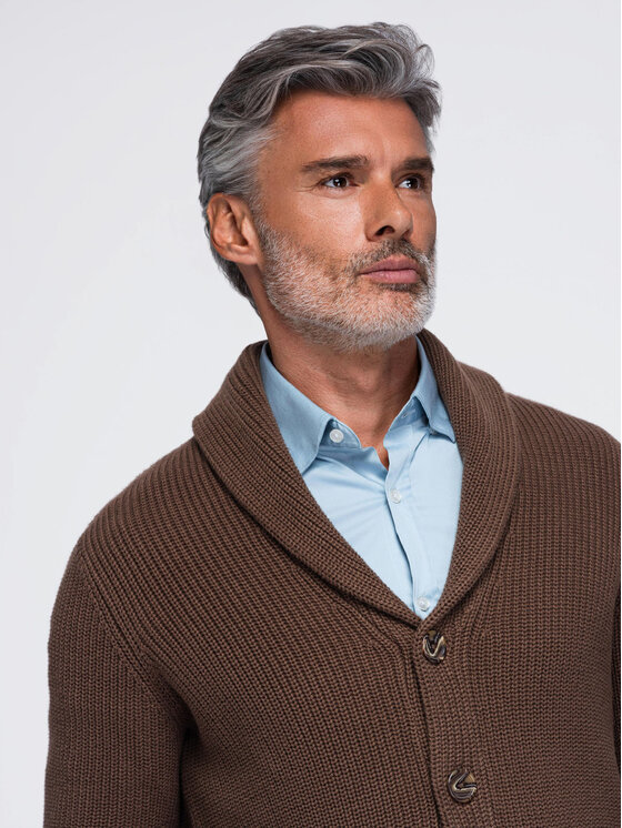 Ombre Ombre Kardigan OM-SWCD-0200 Tmavě hnědá Regular Fit