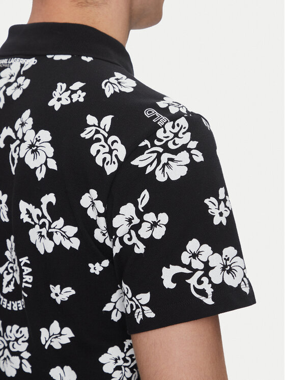 KARL LAGERFELD KARL LAGERFELD Тениска с яка и копчета A2M46036 Черен Regular Fit