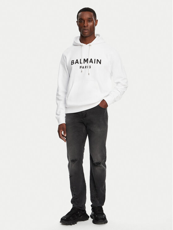 Balmain Balmain Mikina DH1JR002BB65 Bílá Regular Fit