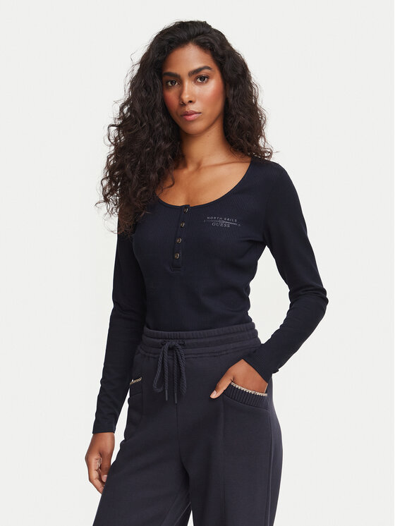 Guess Блуза W6YP60 K5318 Тъмносин Slim Fit