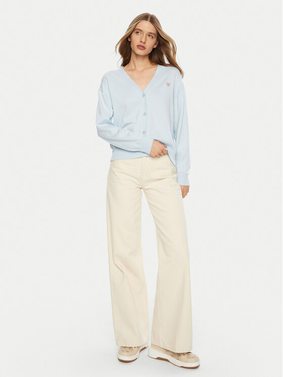 Guess Jeans Guess Jeans Pulover W4BR16 Z3HO2 Albastru celest Regular Fit