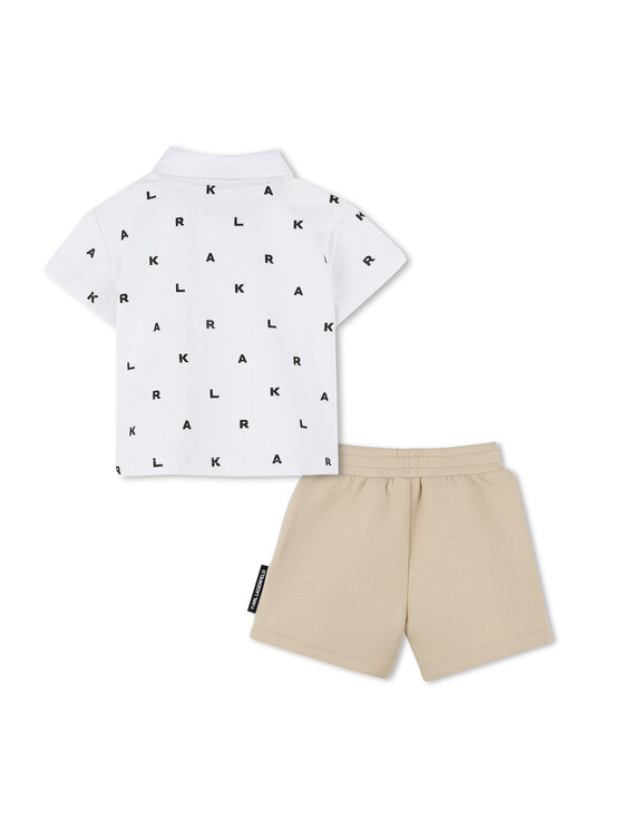 Karl Lagerfeld Kids Karl Lagerfeld Kids Комплект от тениска с яка и къси панталони Z30501 S Бежов Regular Fit