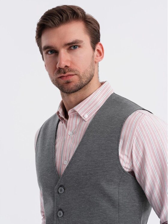 Ombre Ombre Kamizelka garniturowa OM-BLZV-0147 Szary Slim Fit