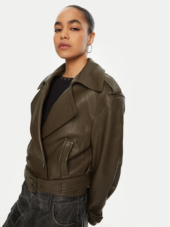 Miss Sixty Miss Sixty Lederjacke 6L4LJ1700000 Khakifarben Regular Fit