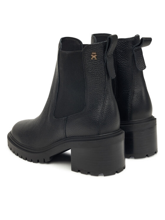Tommy Hilfiger Tommy Hilfiger Botki Th Leather Chelsea Cleated Heel FW0FW08774 Czarny